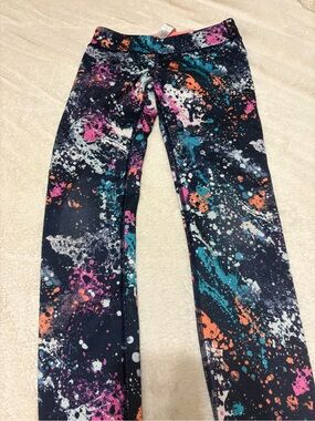 Ivivva Black Leggings with Teal, Pink & Orange Splatter